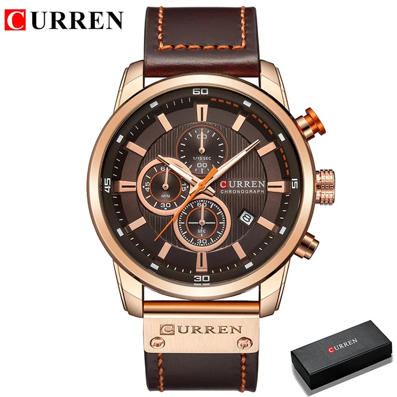 Relógio Masculino Curren | Esportivo com Cronômetro e Pulseira de Couro – Modelo CUR8291-GB