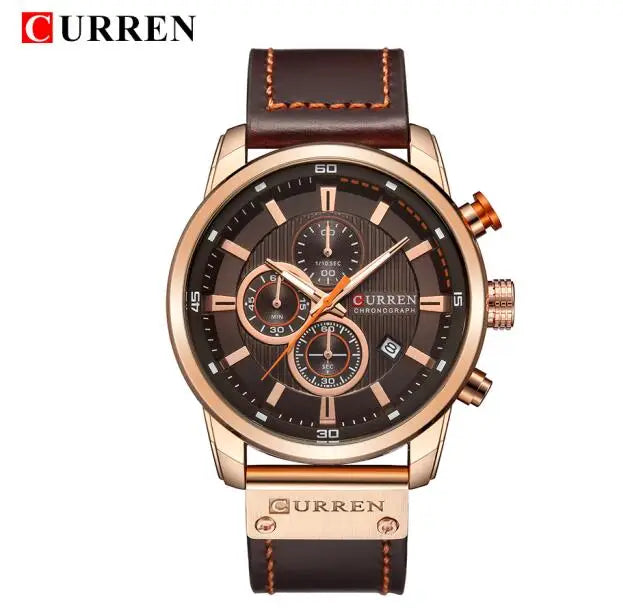 Relógio Masculino Curren | Esportivo com Cronômetro e Pulseira de Couro – Modelo CUR8291-GB