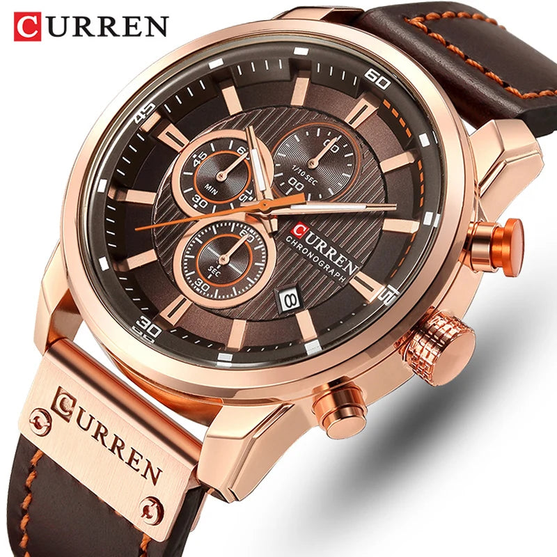 Relógio Masculino Curren | Esportivo com Cronômetro e Pulseira de Couro – Modelo CUR8291-GB