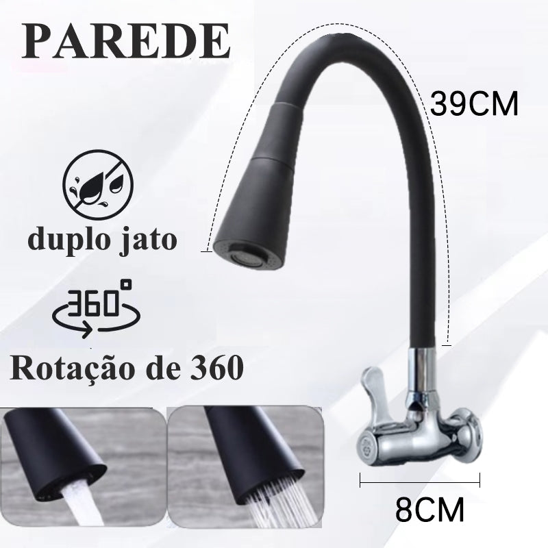 Torneira de Cozinha | Preta Flexível | Duplo Jato | Cone 1/4 de Volta