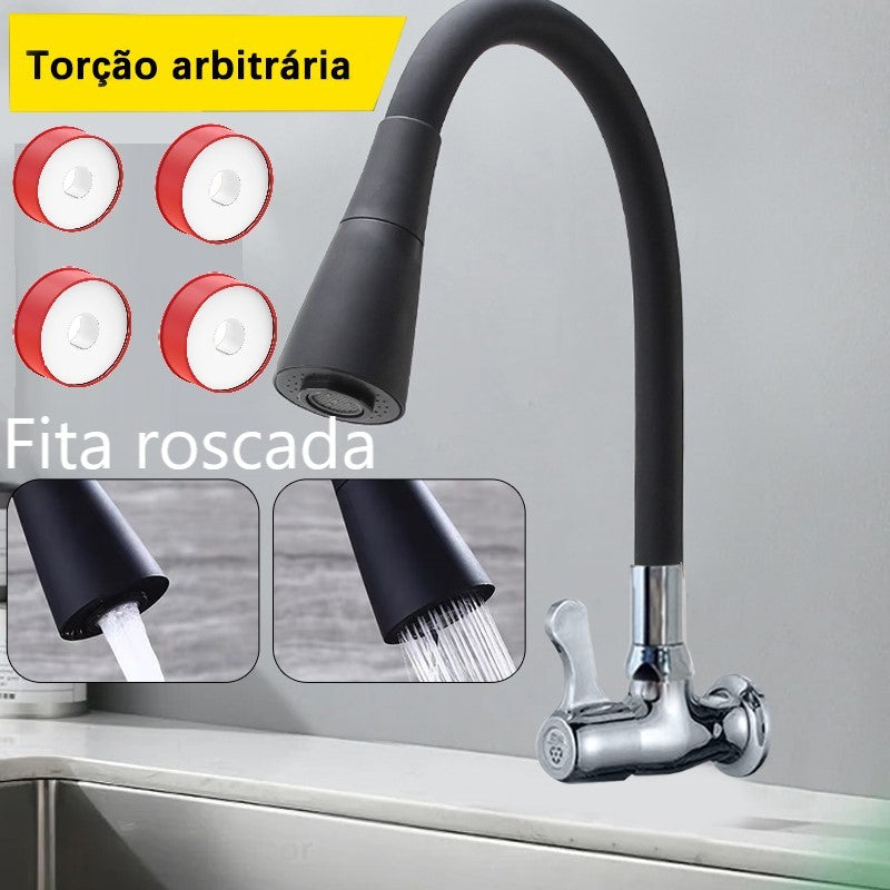 Torneira de Cozinha | Preta Flexível | Duplo Jato | Cone 1/4 de Volta