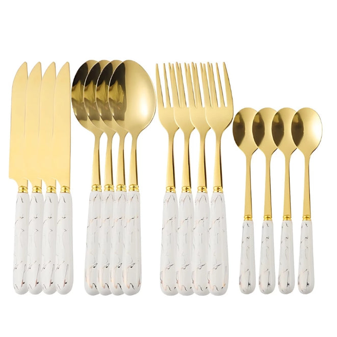 Kit 24 peças Talheres Colher Garfo Faca Luxo Linha Ouro (Sem Suporte)