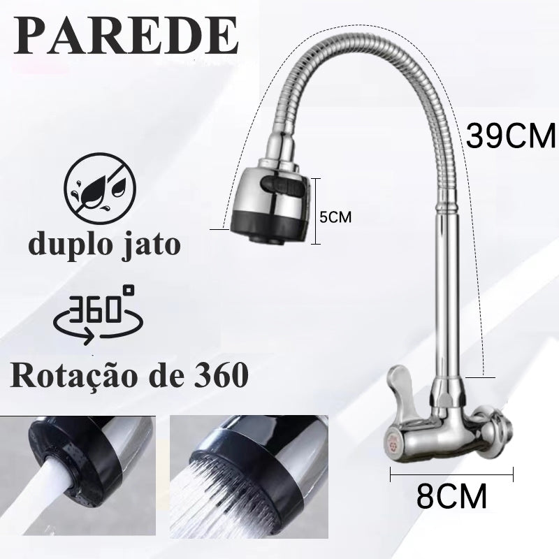 Torneira de Cozinha | Preta Flexível | Duplo Jato | Cone 1/4 de Volta
