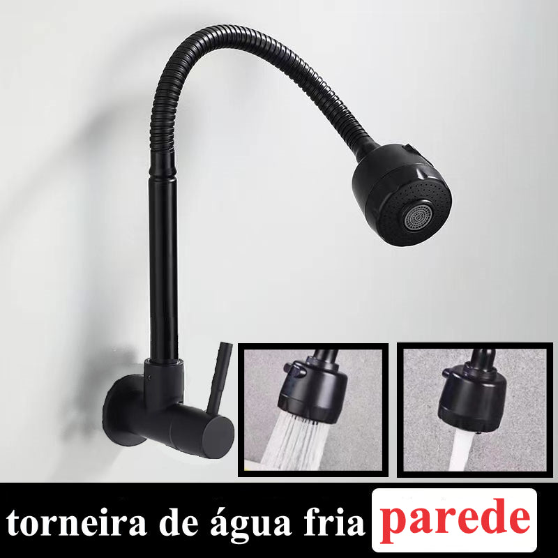 Torneira de Cozinha | Preta Flexível | Duplo Jato | Cone 1/4 de Volta