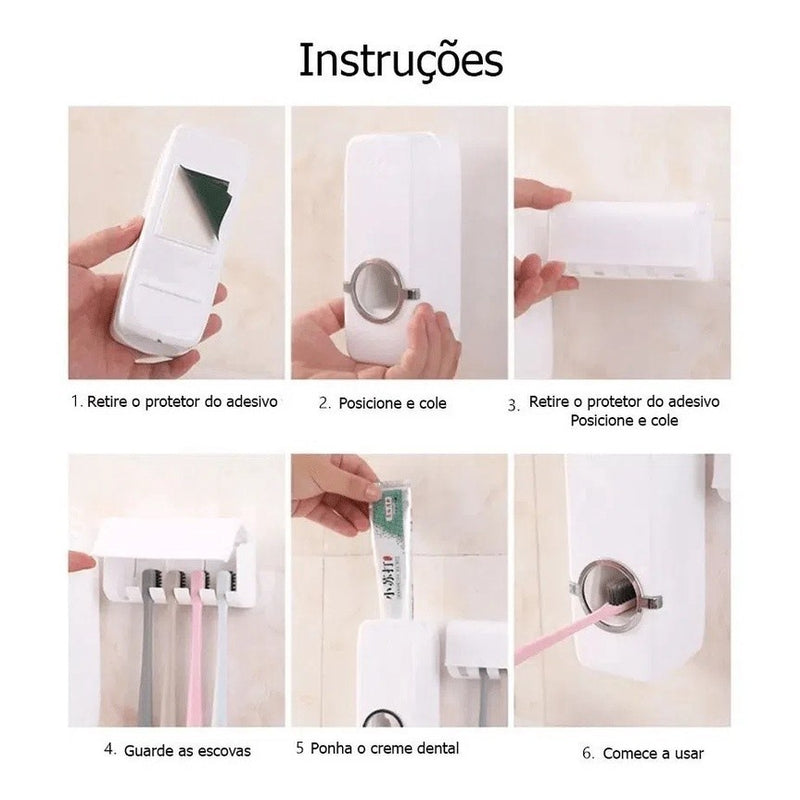 Dispenser Automático de Creme Dental com Suporte para 5 Escovas